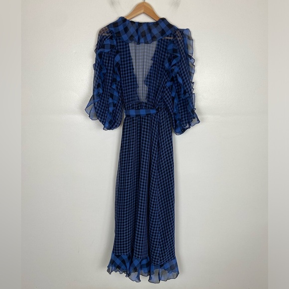 Tularosa Alicia Sheer Gingham Wrap Maxi Dress Size S Blue Ruffle Fairycore - Picture 5 of 12